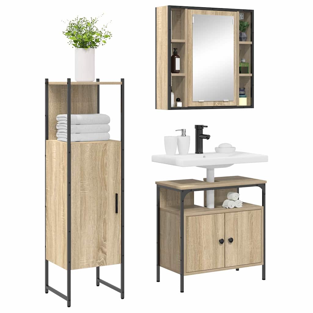 Baderomsinnredningssett med hylle 3 pcs Brun Konstruert tre