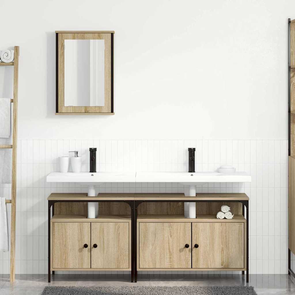 Baderomsinnredningssett med hylle 3 pcs Brun Konstruert tre