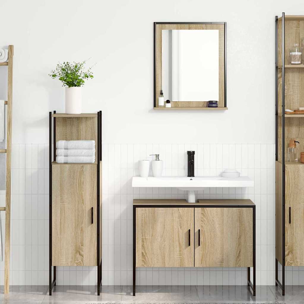 Baderomsinnredningssett med hylle 3 pcs Brun Konstruert tre