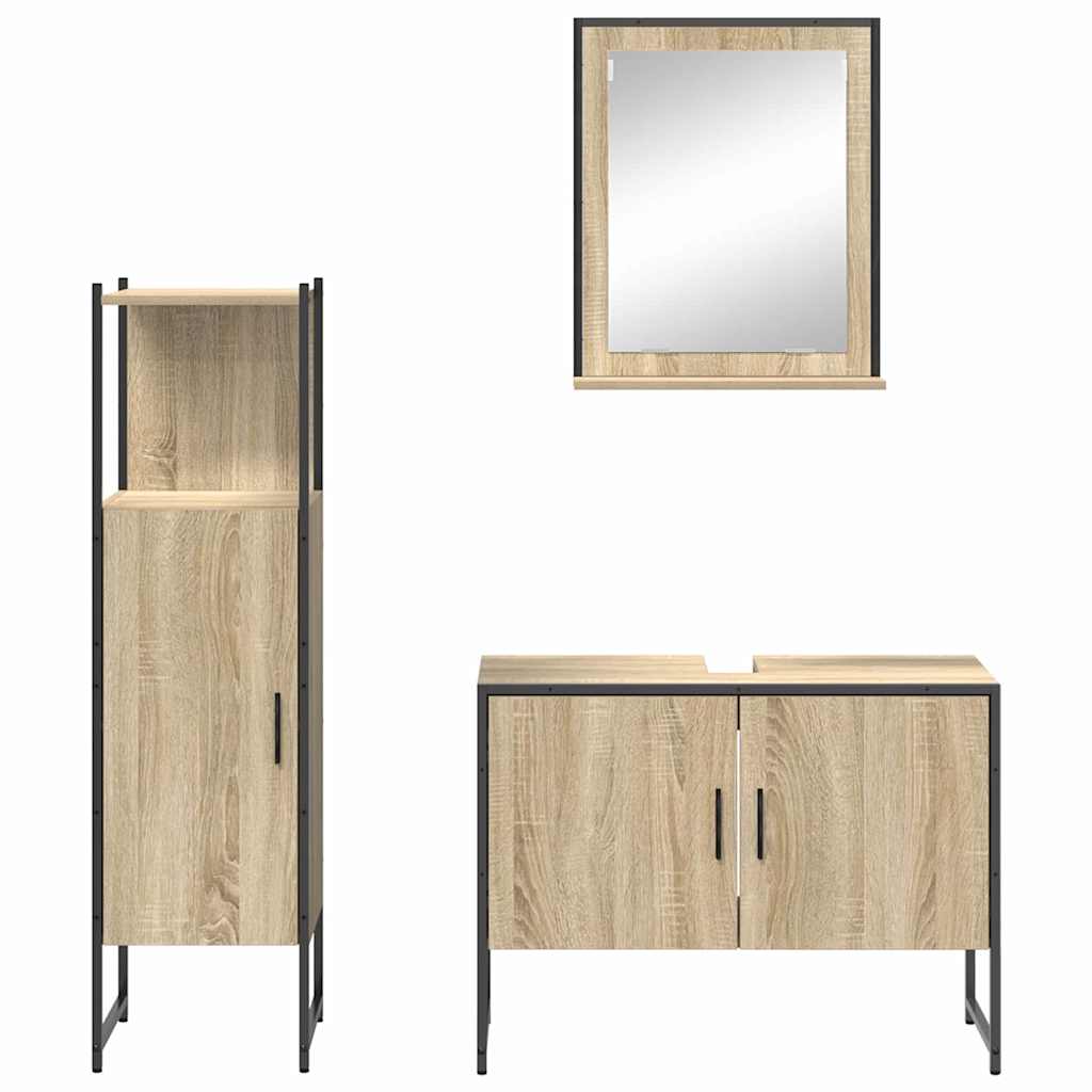Baderomsinnredningssett med hylle 3 pcs Brun Konstruert tre