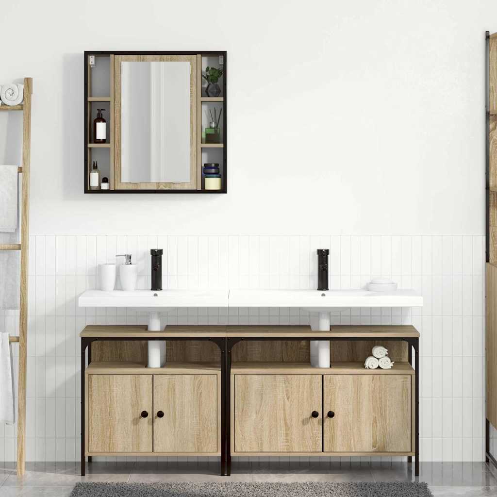 Baderomsinnredningssett med hylle 3 pcs Brun Konstruert tre