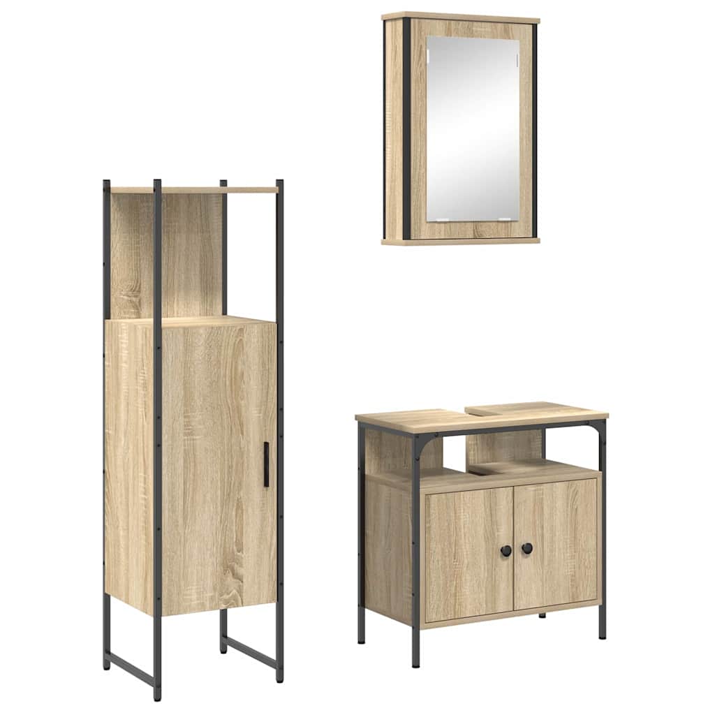 Baderomsinnredningssett med hylle 3 pcs Brun Konstruert tre