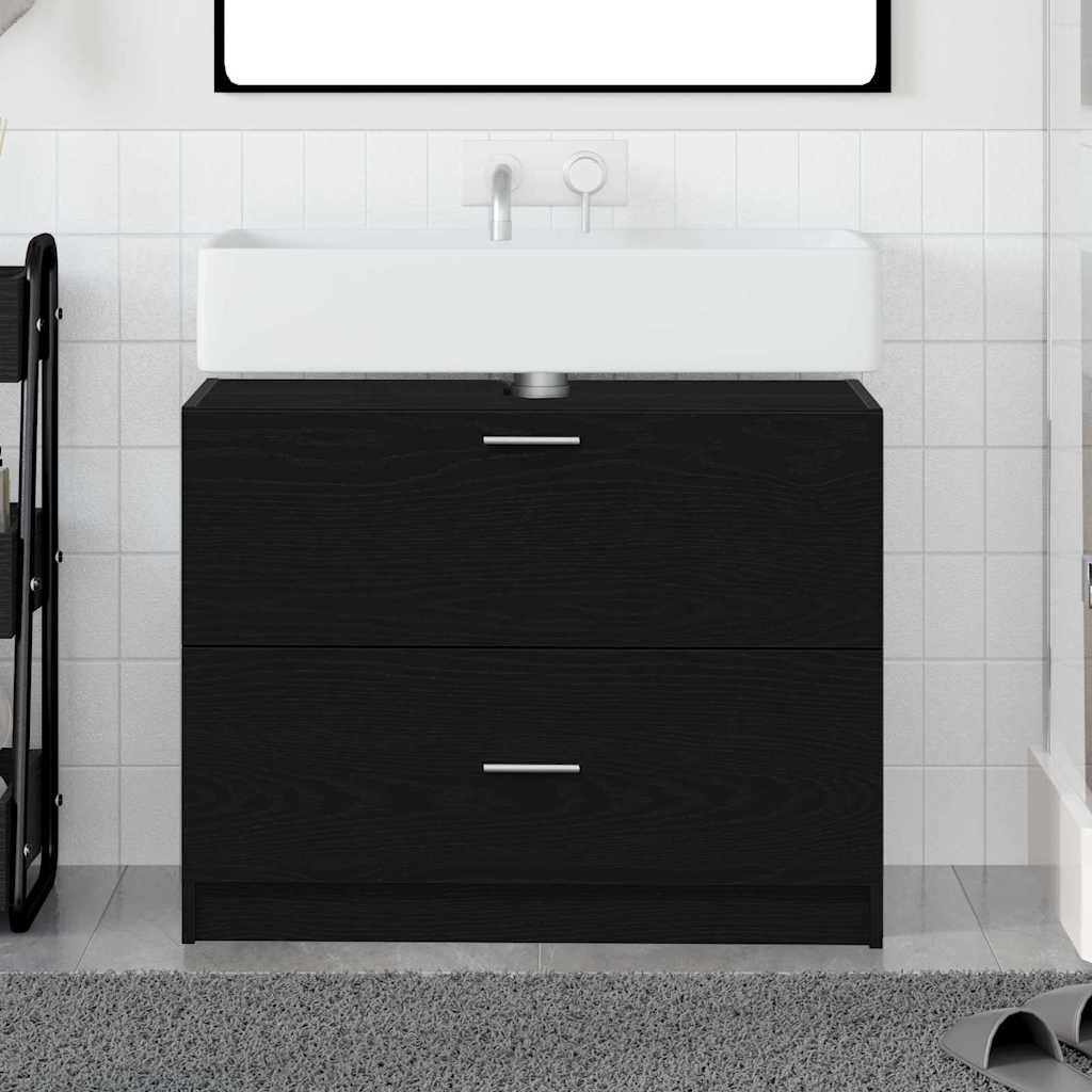 Baderomsskap med skuff Svart Eik 78 x 37 x 59 cm Konstruert tre
