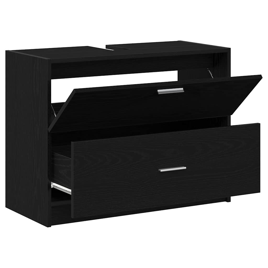 Baderomsskap med skuff Svart Eik 78 x 37 x 59 cm Konstruert tre