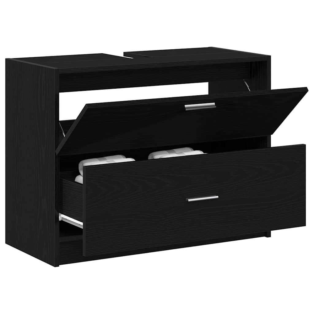 Baderomsskap med skuff Svart Eik 78 x 37 x 59 cm Konstruert tre