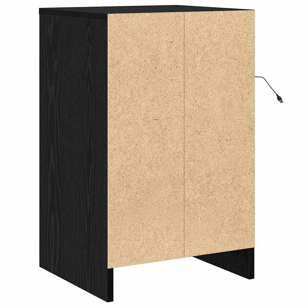 Nattbordskap med skuff Svart Eik 38 x 34 x 61 cm Konstruert tre