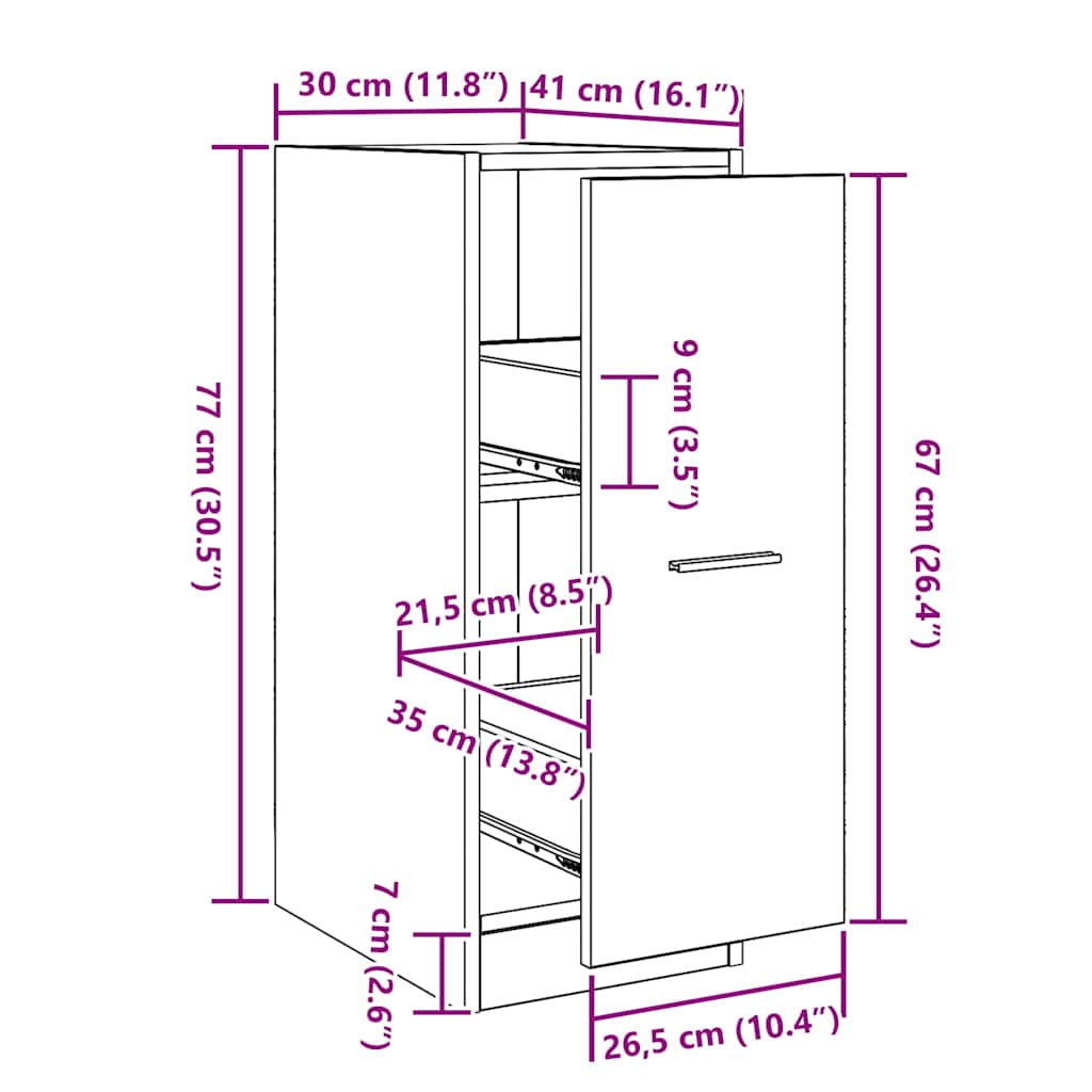 Apotekskap Svart eik 30 x 41 x 77,5 cm Konstruert tre