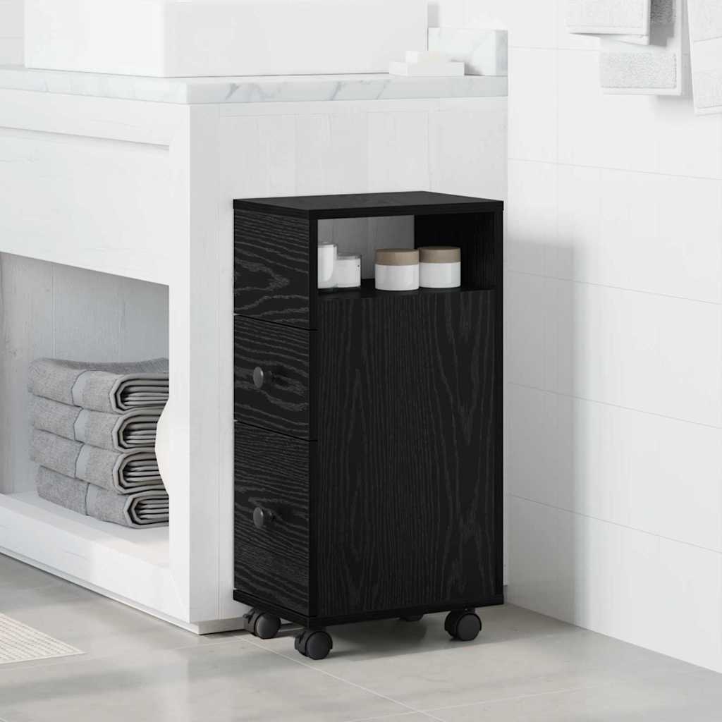 Baderomsinnredningssett med hjul Svart Eik 33 x 23 x 65 cm