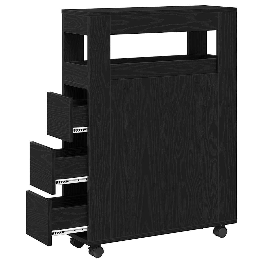 Baderomsinnredningssett med hjul Svart Eik 65 x 23 x 87 cm