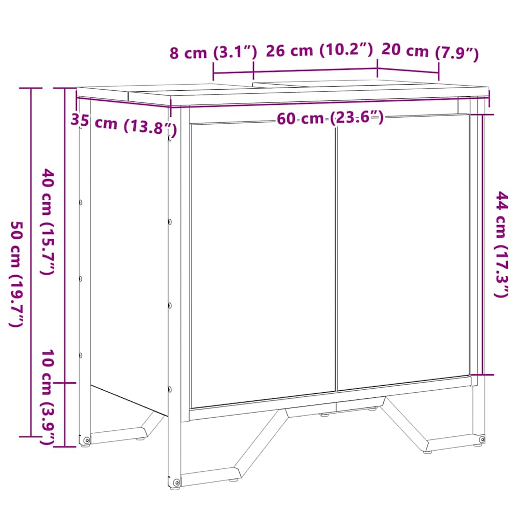 Sink Cabinet med dør Artisan Eik 60 x 35 x 60 cm Konstruert tre