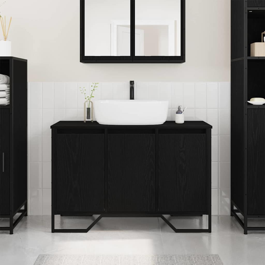 Baderomsvaskeskap Svart Eik 91 x 35 x 60 cm Konstruert tre