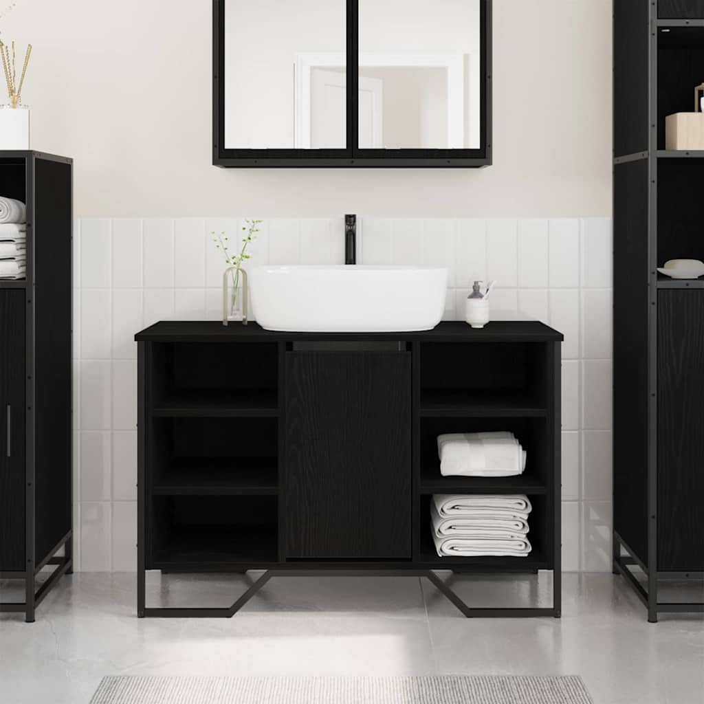 Baderomsvaskeskap Svart Eik 91 x 35 x 60 cm Konstruert tre