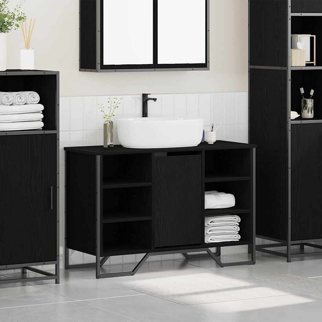 Baderomsvaskeskap Svart Eik 91 x 35 x 60 cm Konstruert tre