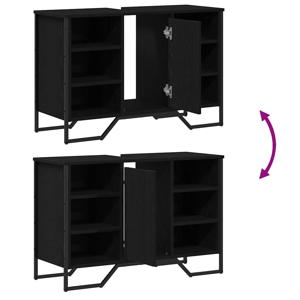 Baderomsvaskeskap Svart Eik 91 x 35 x 60 cm Konstruert tre