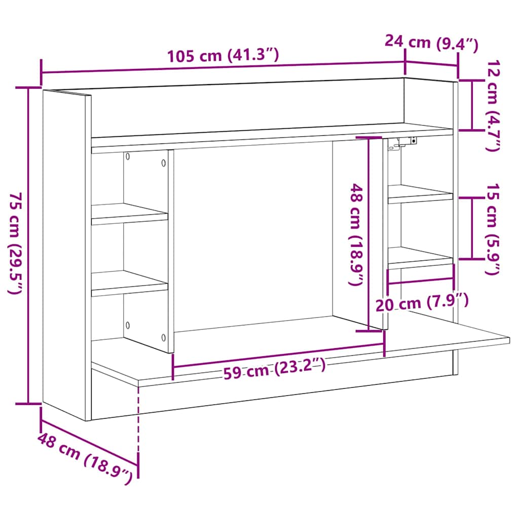 Veggmontert skrivebord med hylle Gammelt tre 105 x 48 x 75 cm