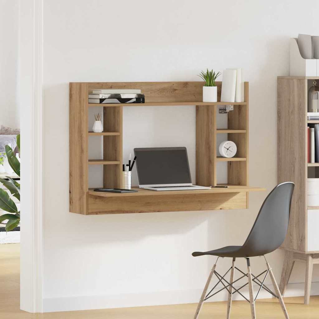 Veggmontert skrivebord med hylle artisan eik 105 x 48 x 75 cm