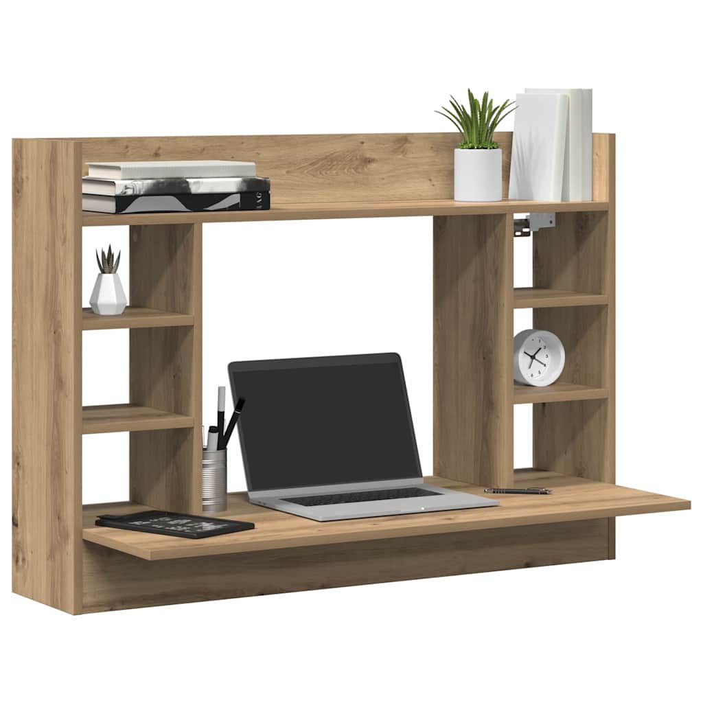 Veggmontert skrivebord med hylle artisan eik 105 x 48 x 75 cm