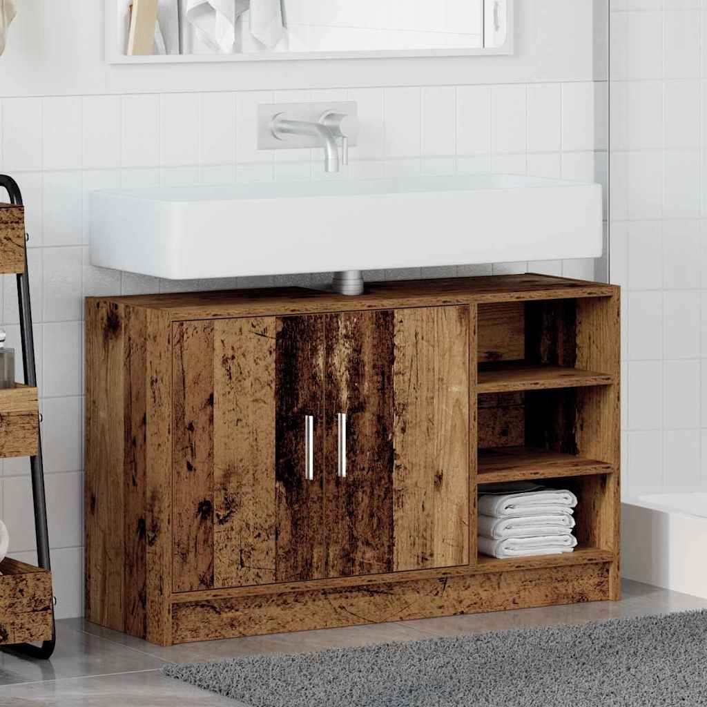 Baderomsskap med hylle Gamle tre 90 x 29 x 55 cm Konstruert tre