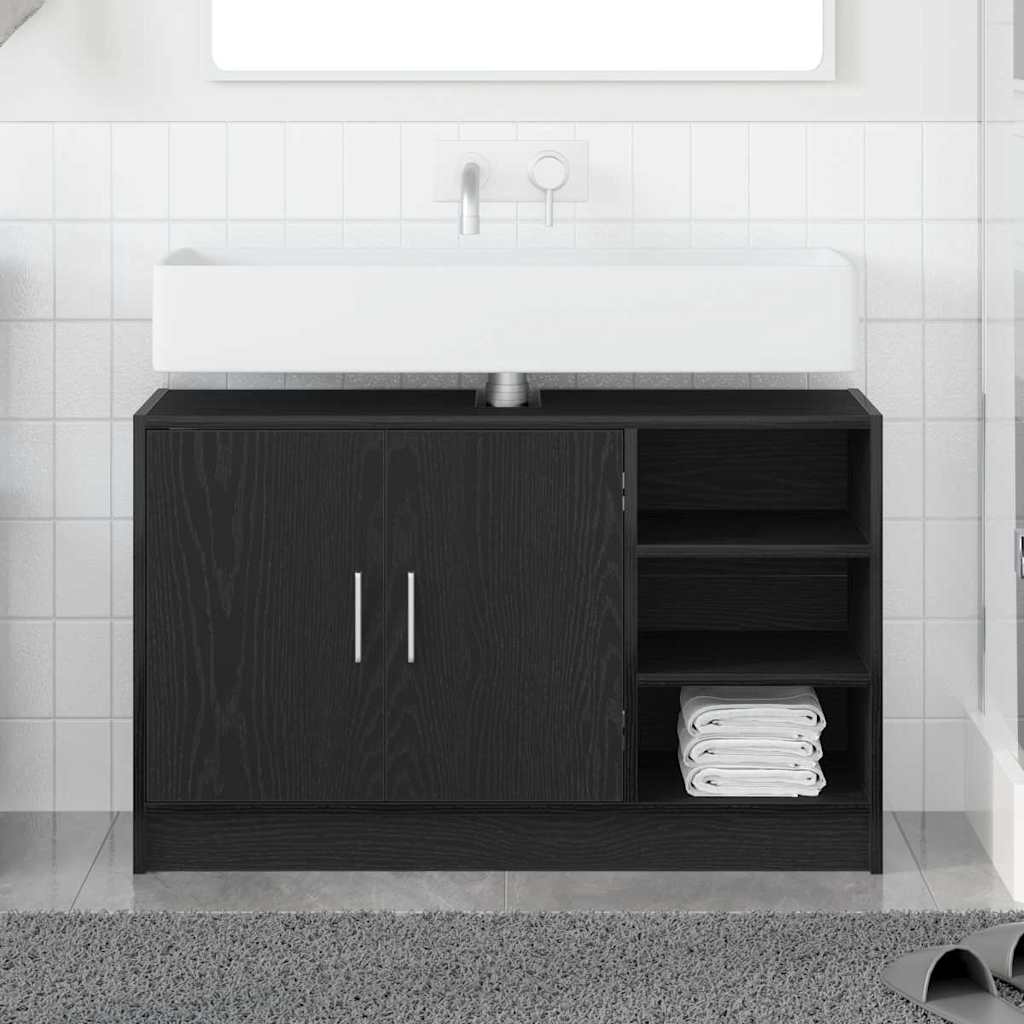 Vaskeskap med lagring Svart Eik 90 x 29 x 55 cm Konstruert tre