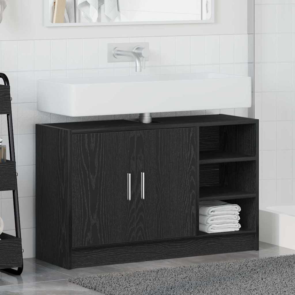 Baderomsskap med hylle Svart Eik 90 x 29 x 55 cm Konstruert tre