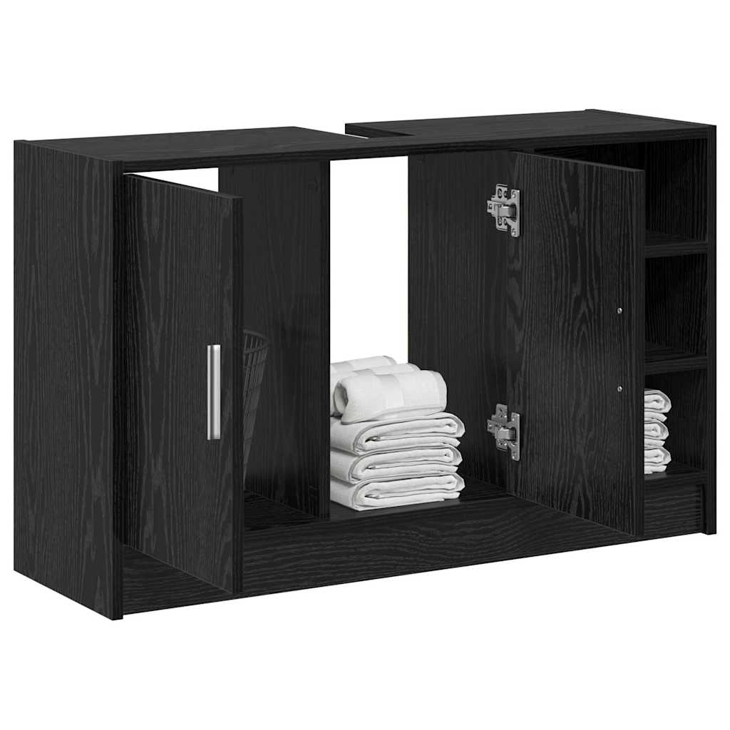 Vaskeskap med lagring Svart Eik 90 x 29 x 55 cm Konstruert tre