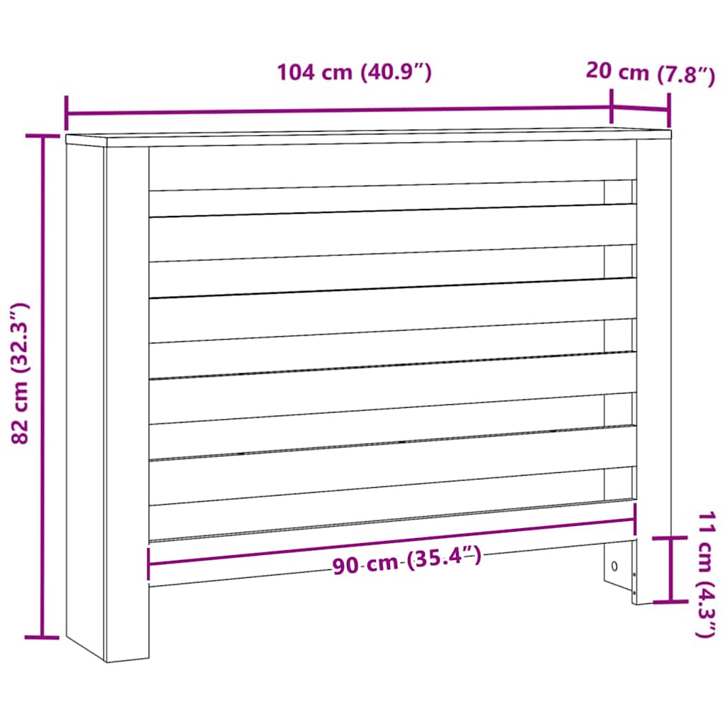Radiator Deksel Svart Eik 104 x 20 x 82 cm Konstruert tre