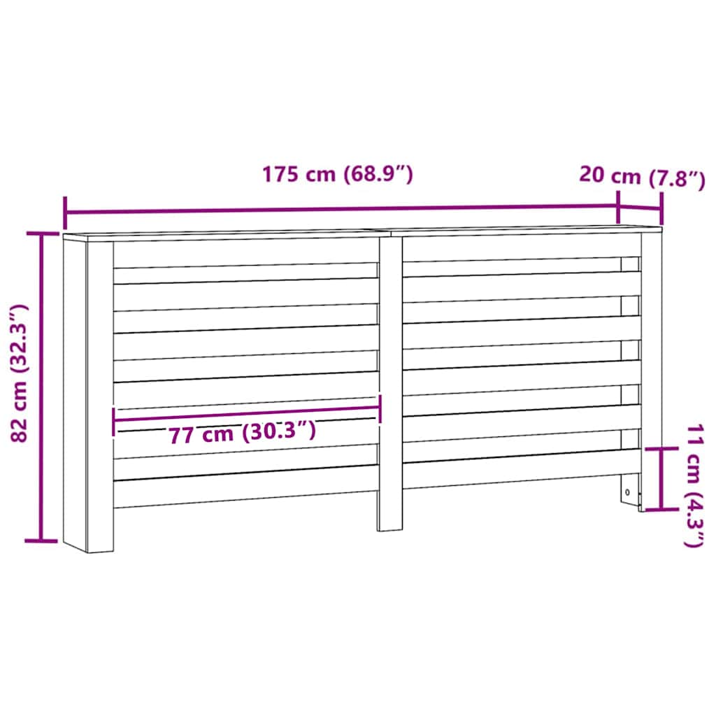 Radiator Deksel Svart Eik 175 x 20 x 82 cm Konstruert tre