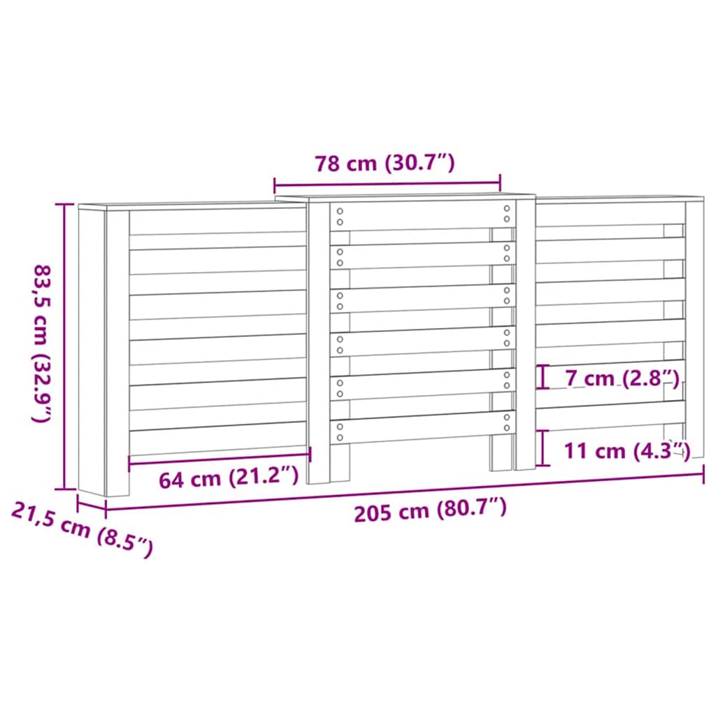 Radiator Deksel Svart Eik 205 x 21,5 x 83,5 cm Konstruert tre