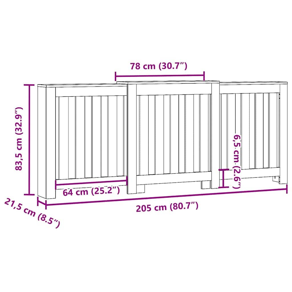 Radiator Deksel Svart Eik 205 x 21,5 x 83,5 cm Konstruert tre