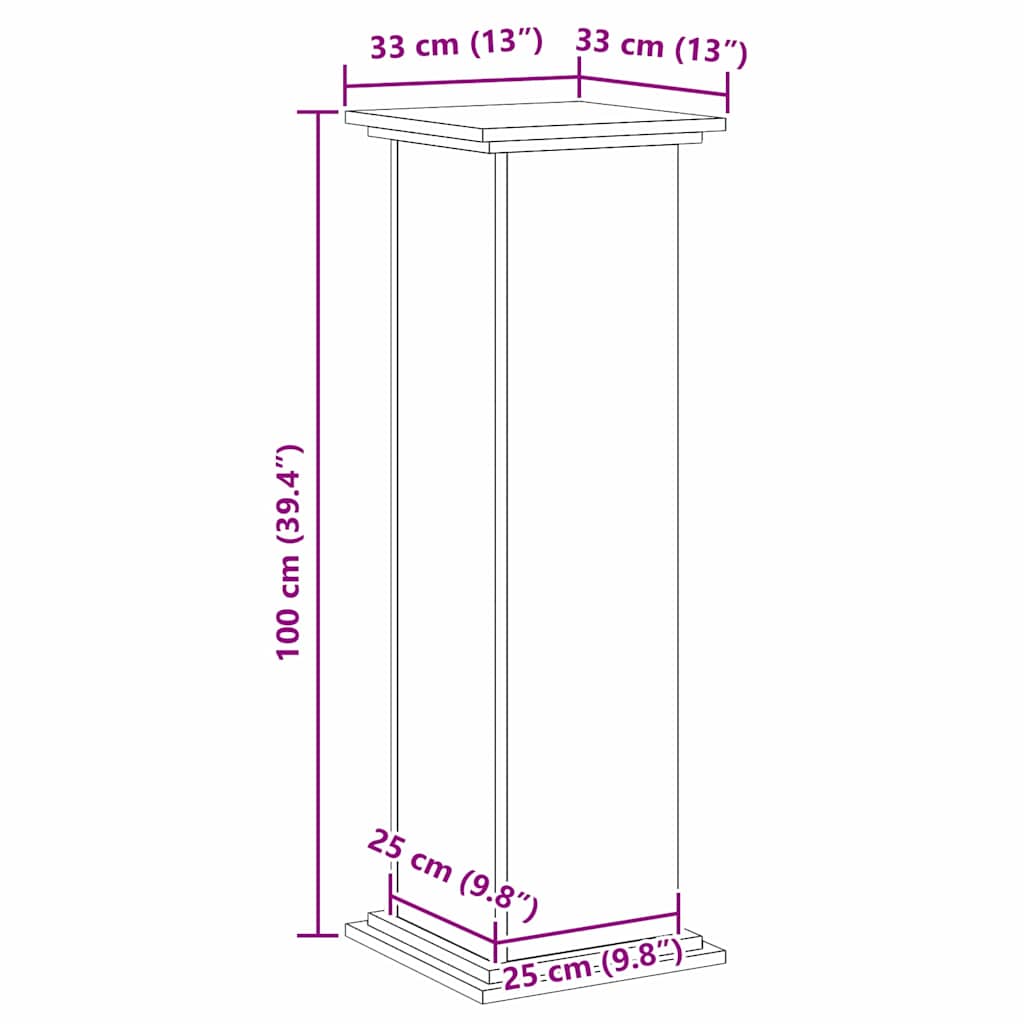 Planteholder Svart eik 33 x 33 x 100 cm Konstruert tre