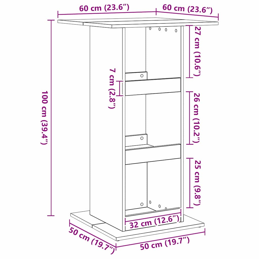 Barbord med hylle Svart Eik 60 x 60 x 100 cm Konstruert tre