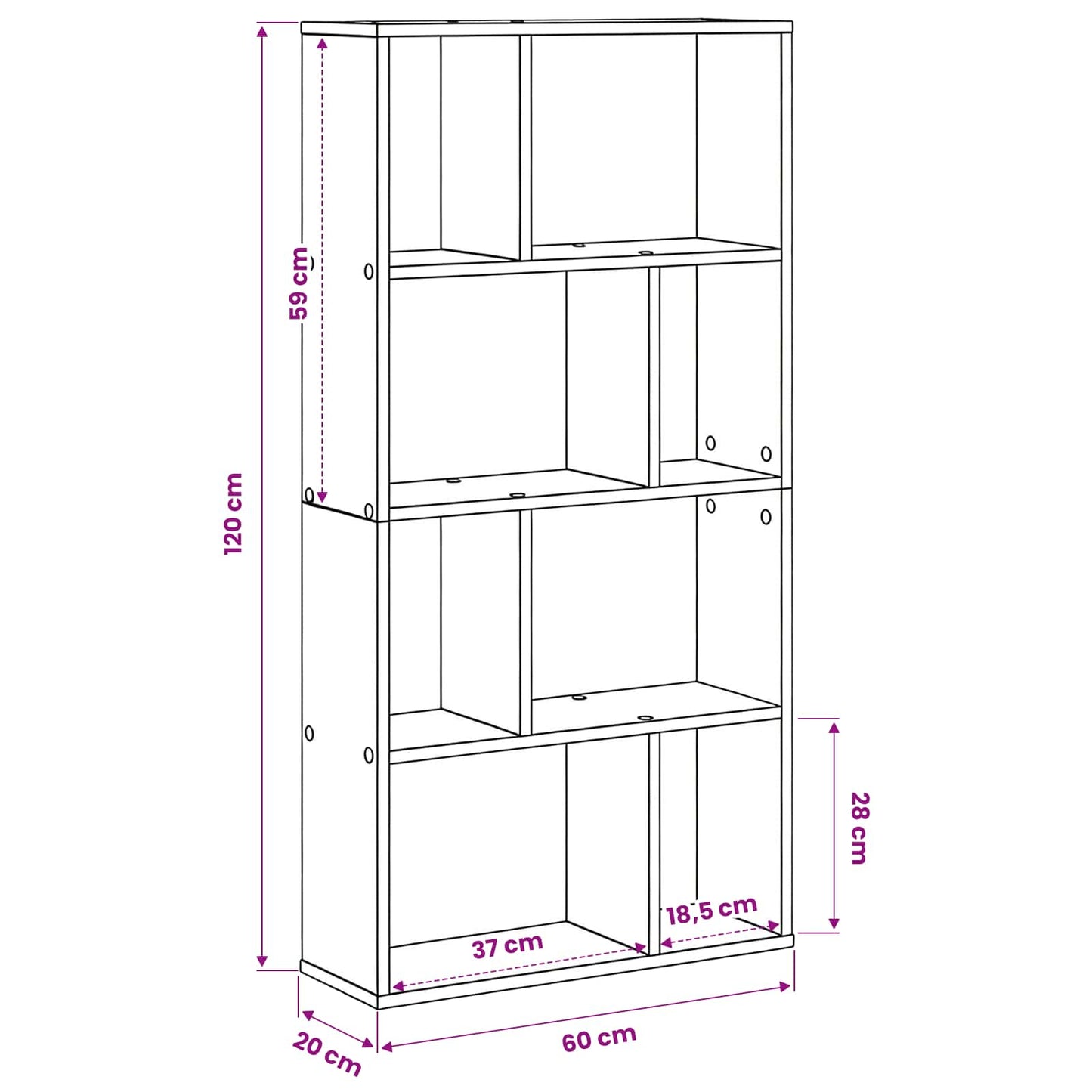 Bokskap 8 nivåer 60 x 20 x 120,5 cm Konstruert tre Svart Eik