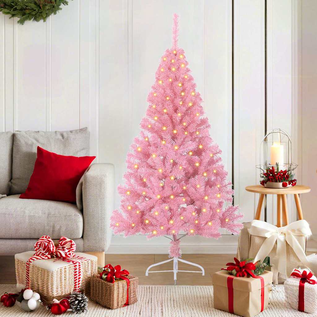 Kunstig Forhåndsopplyst Juletre med 150 LED Rosa 150 cm PVC