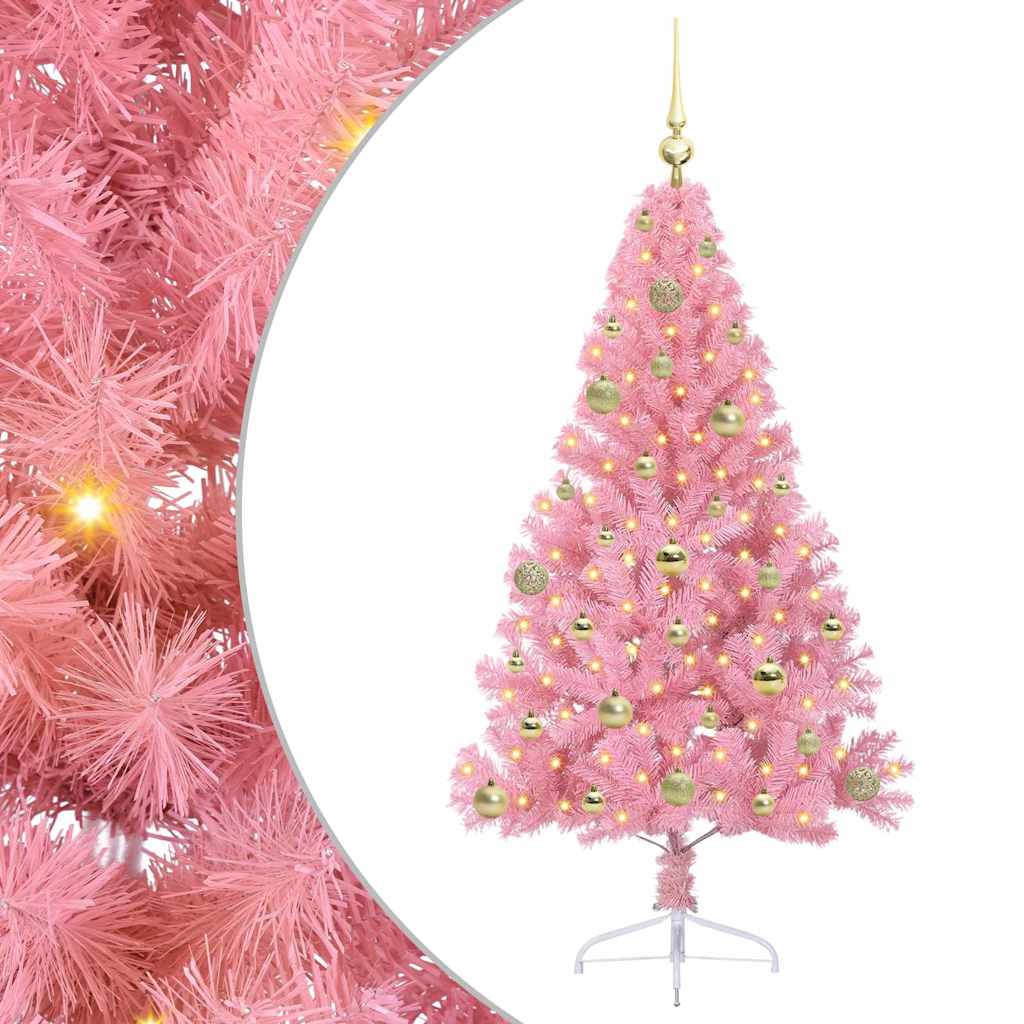 Kunstig Forhåndsopplyst Juletre med 150 LED Rosa 150 cm PVC