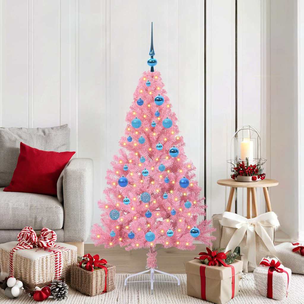 Kunstig Forhåndsopplyst Juletre med 150 LED Rosa 150 cm PVC