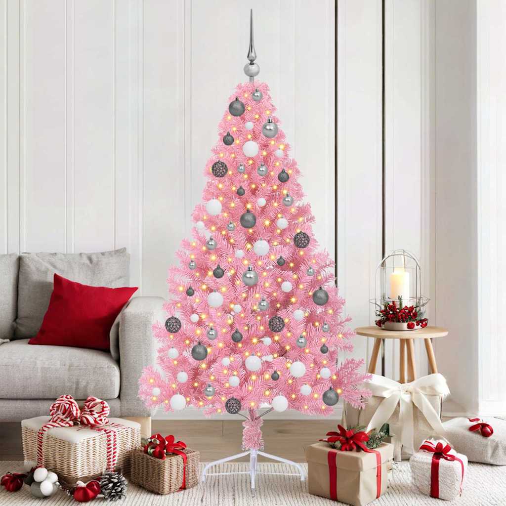 Kunstig Forhåndsopplyst Juletre med 300 LED Rosa 180 cm PVC
