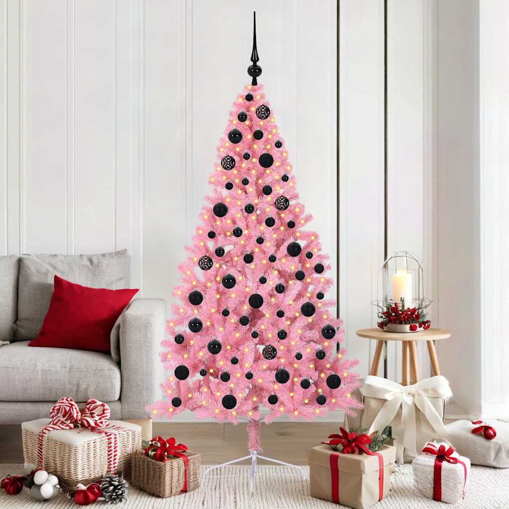Kunstig Forhåndsopplyst Juletre med 300 LED Rosa 180 cm PVC