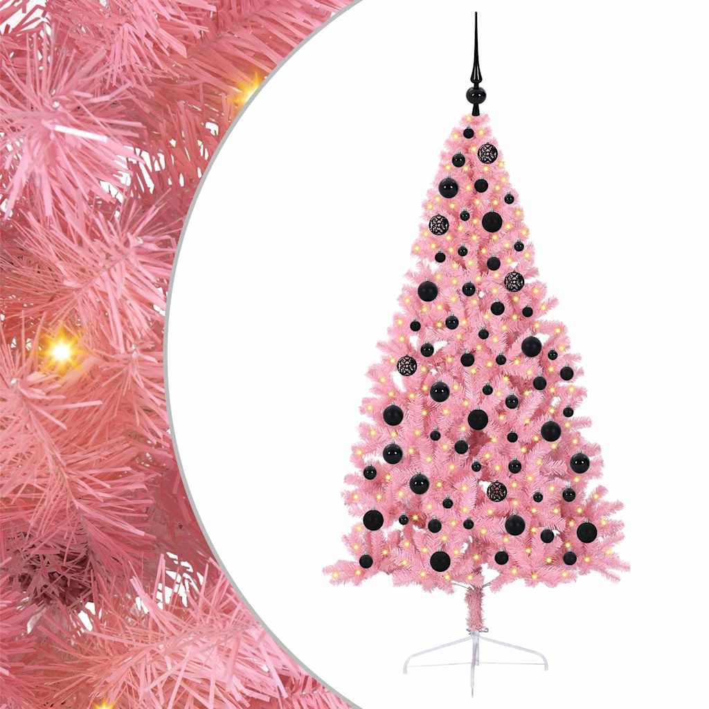 Kunstig Forhåndsopplyst Juletre med 300 LED Rosa 180 cm PVC