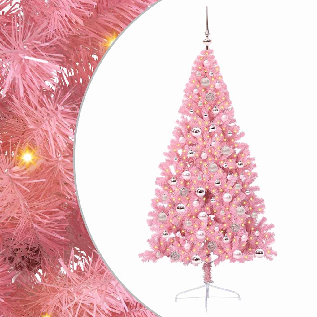 Kunstig Forhåndsopplyst Juletre med 300 LED Rosa 180 cm PVC