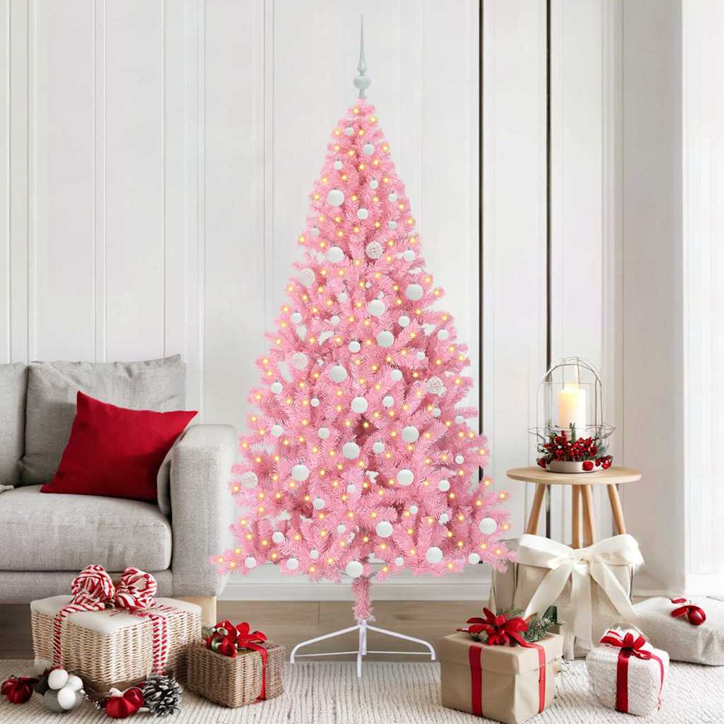 Kunstig Forhåndsopplyst Juletre med 300 LED Rosa 180 cm PVC