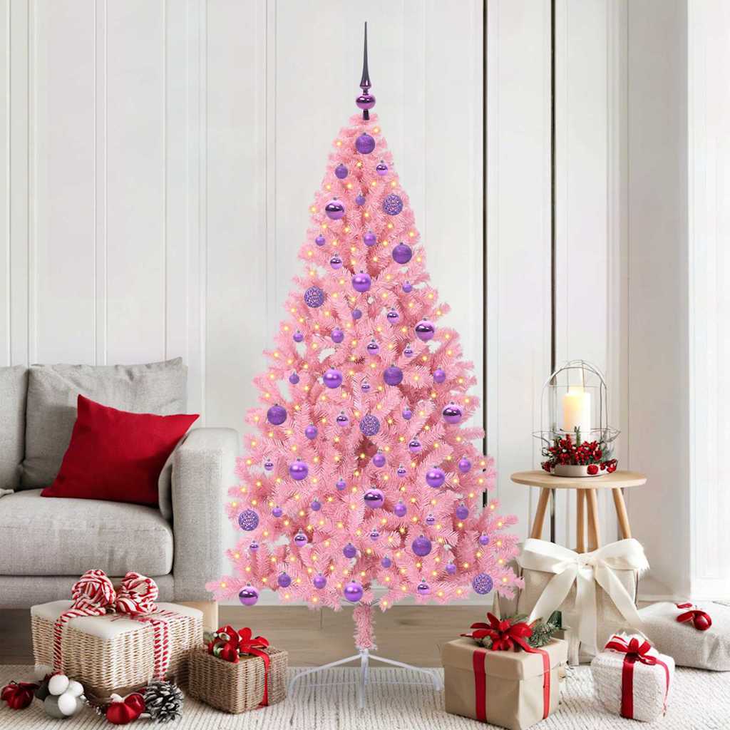 Kunstig Forhåndsopplyst Juletre med 300 LED Rosa 180 cm PVC