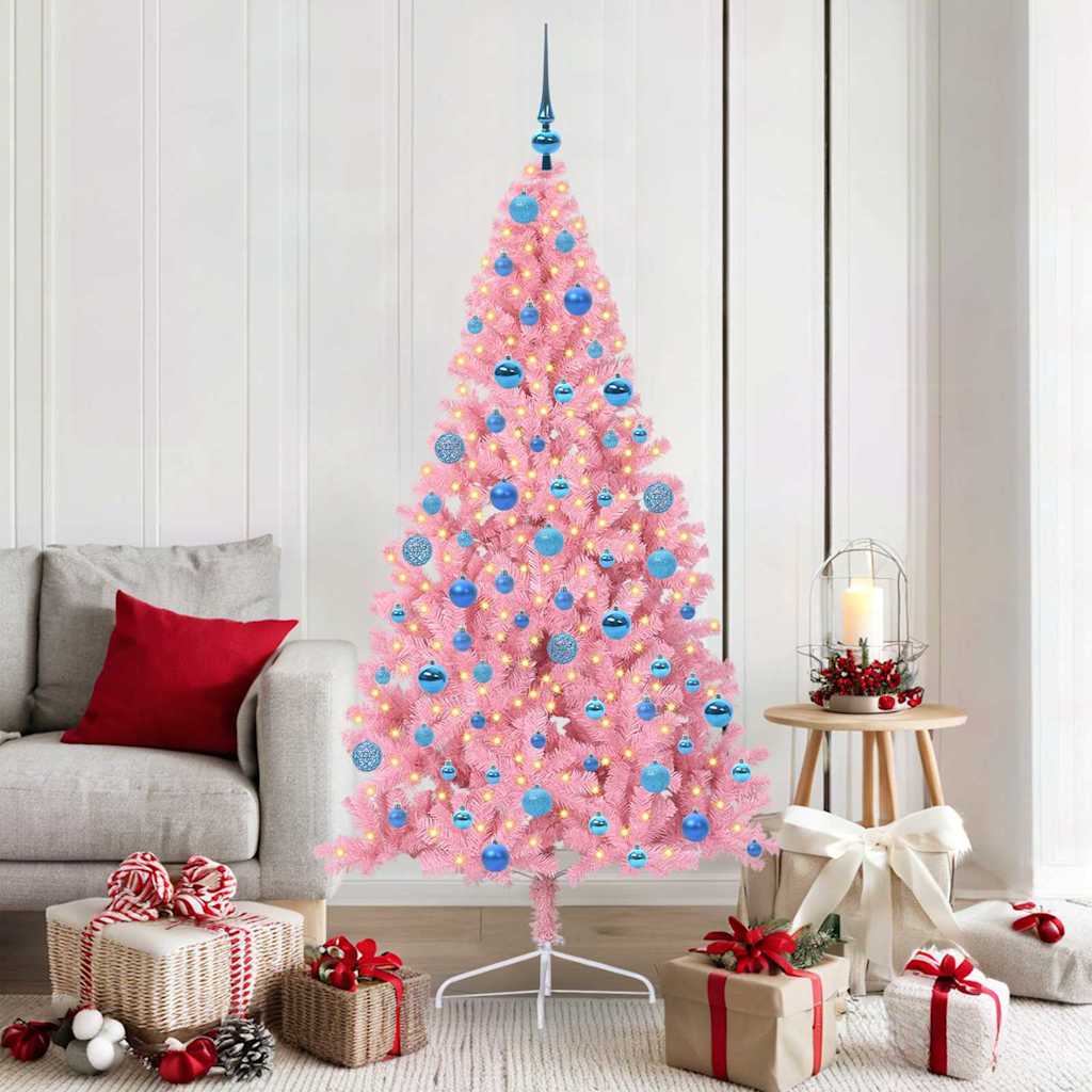 Kunstig Forhåndsopplyst Juletre med 300 LED Rosa 180 cm PVC