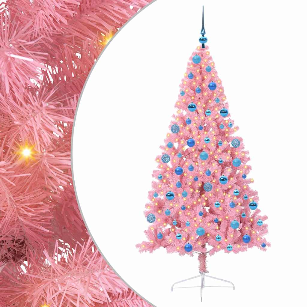 Kunstig Forhåndsopplyst Juletre med 300 LED Rosa 180 cm PVC
