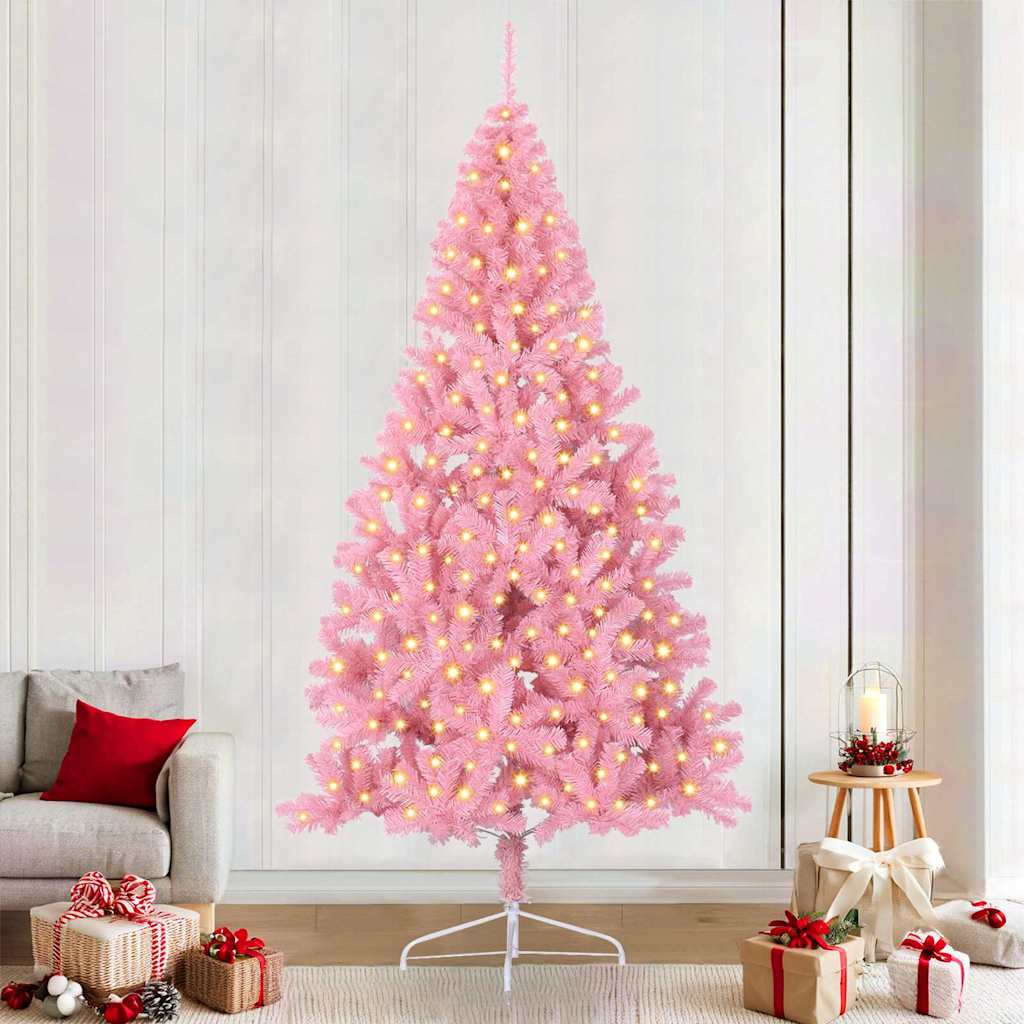 Kunstig Forhåndsopplyst Juletre med 300 LED Rosa 240 cm PVC
