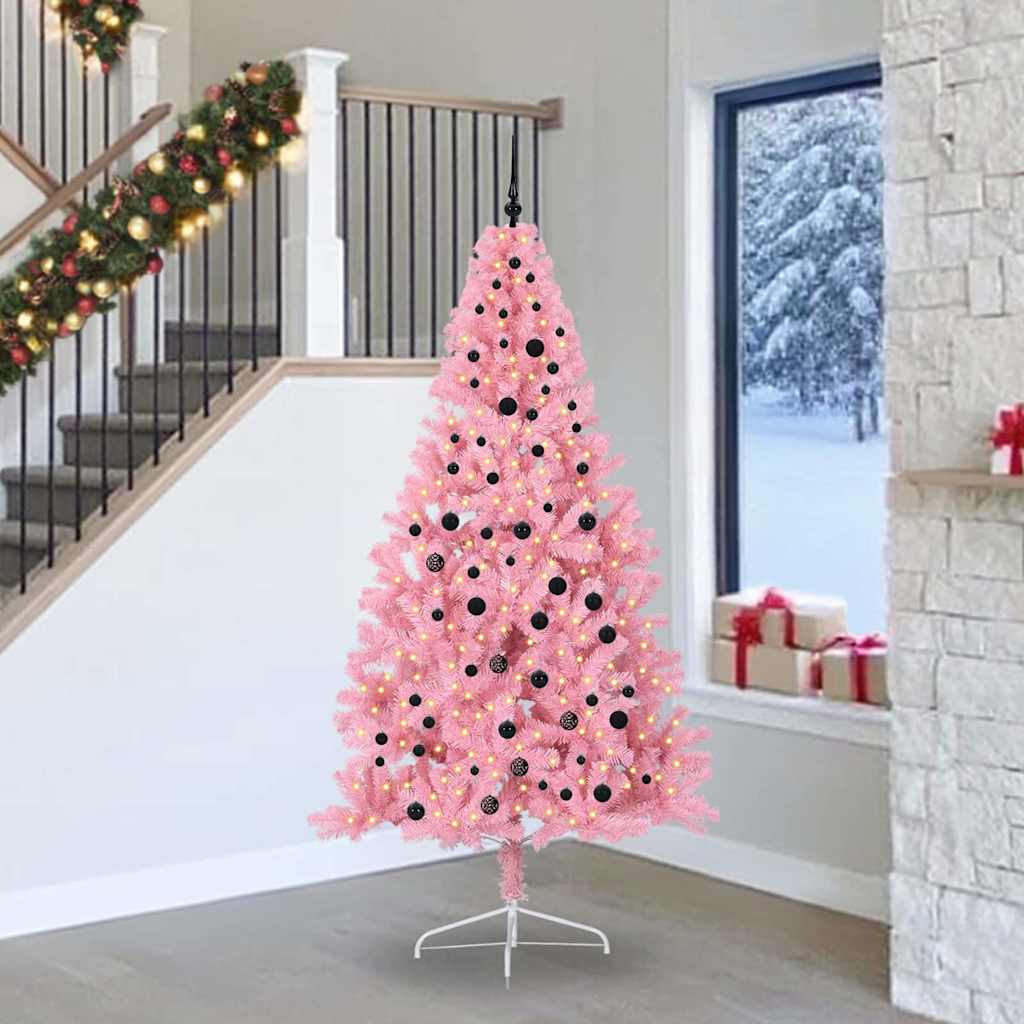 Kunstig Forhåndsopplyst Juletre med 300 LED Rosa 240 cm PVC