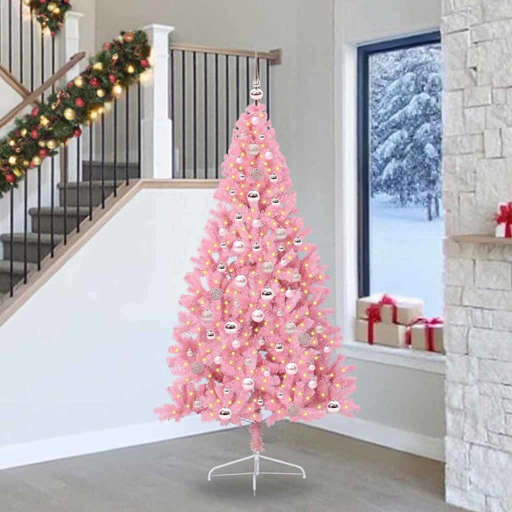 Kunstig Forhåndsopplyst Juletre med 300 LED Rosa 240 cm PVC