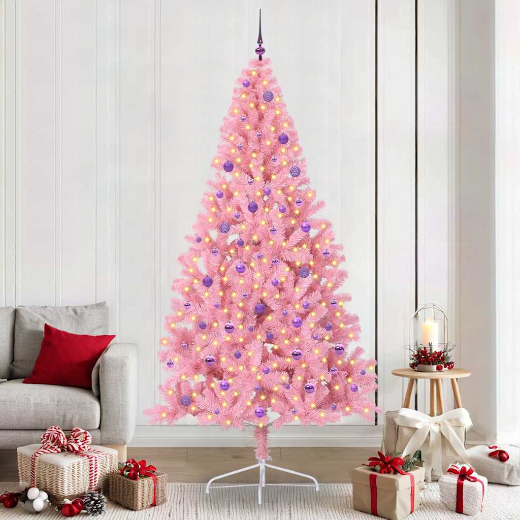 Kunstig Forhåndsopplyst Juletre med 300 LED Rosa 240 cm PVC
