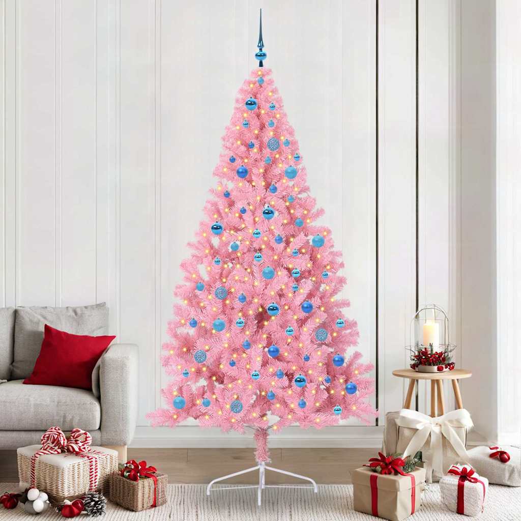 Kunstig Forhåndsopplyst Juletre med 300 LED Rosa 240 cm PVC