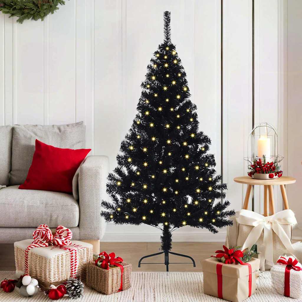 Kunstig Forhåndsopplyst Juletre med 150 LED Svart 150 cm PVC