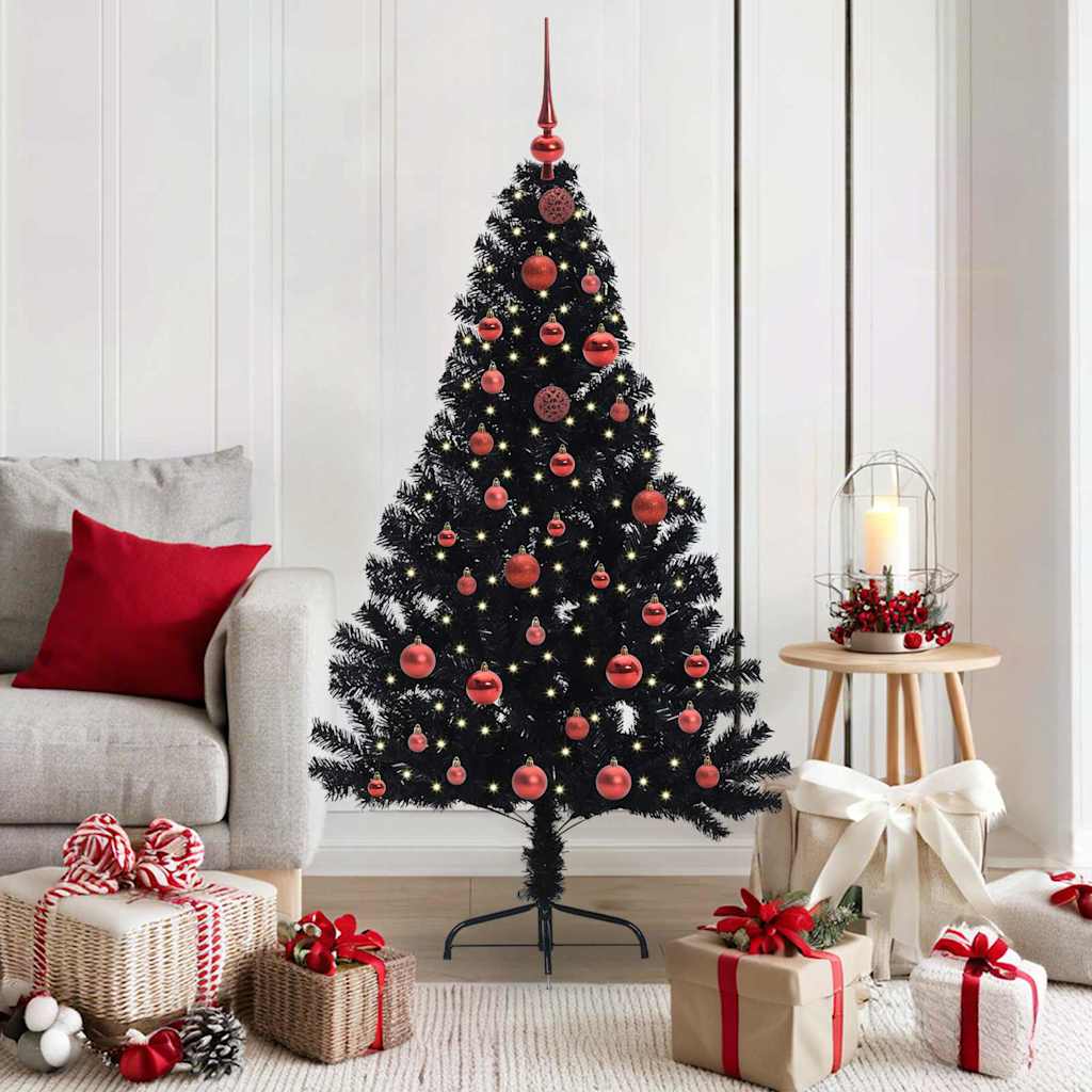 Kunstig Forhåndsopplyst Juletre med 150 LED Svart 150 cm PVC